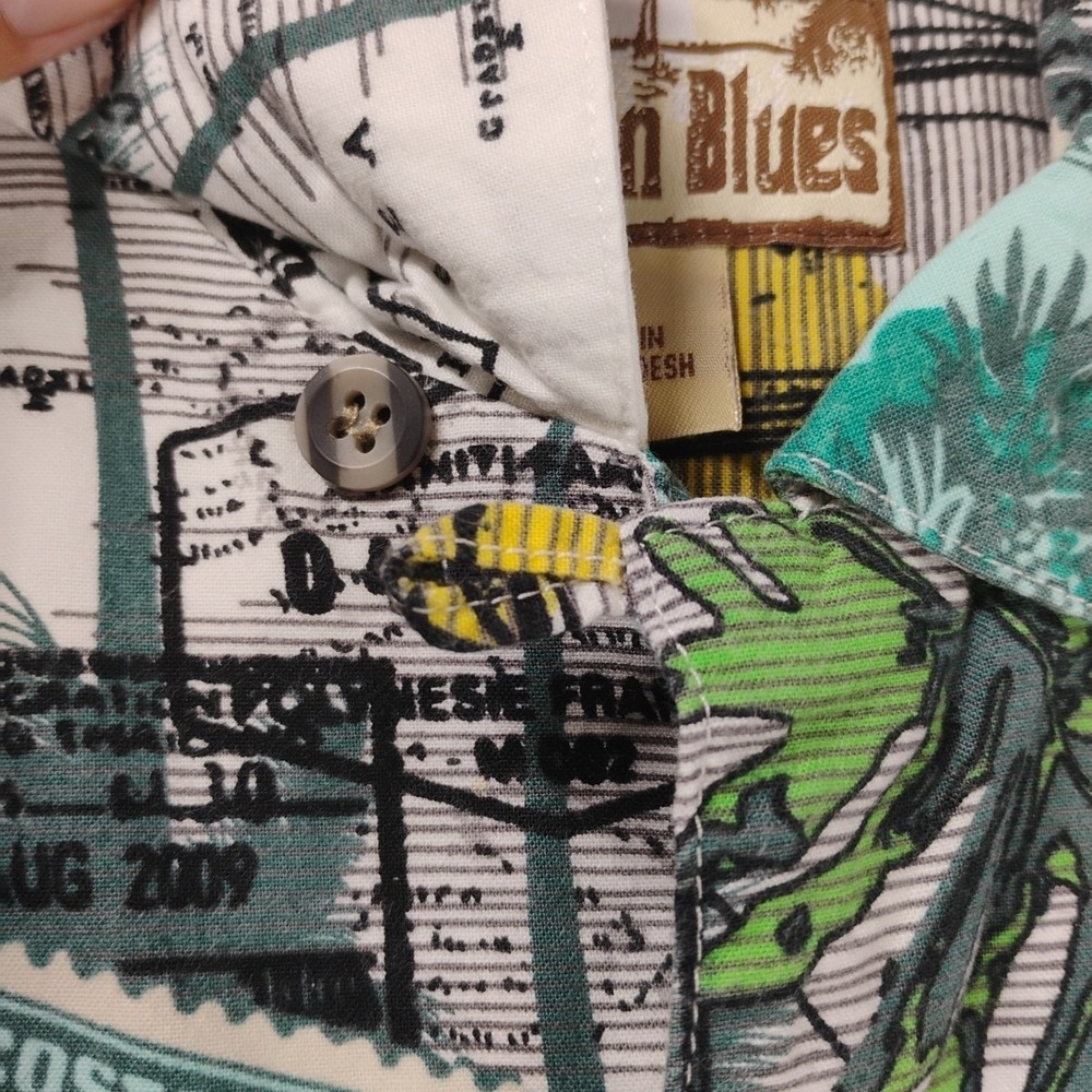 Caribbean Blues Mens‎ Large Hawaiian Vacation Button Up Shirt Short Sleeve - Picture 8 of 9